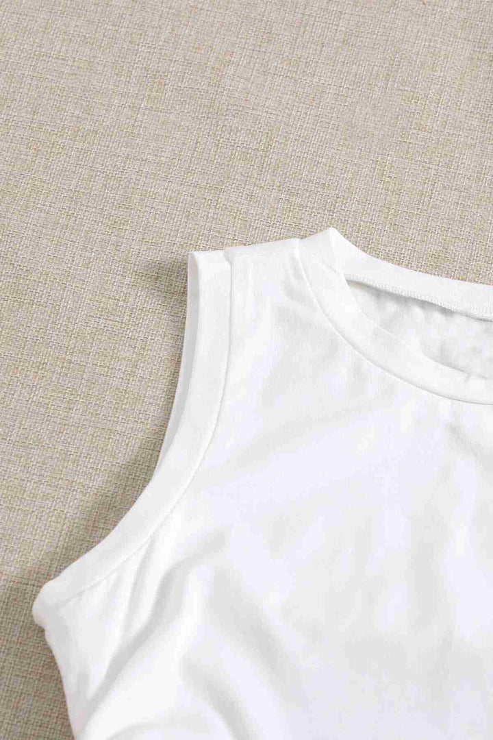 IGR Women Merry See Side Gathered Sleeveless Blouse Crop Top Tank Top White - Brooklyn