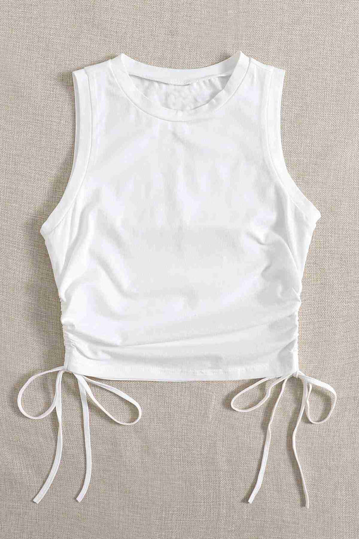 IGR Women Merry See Side Gathered Sleeveless Blouse Crop Top Tank Top White - Brooklyn