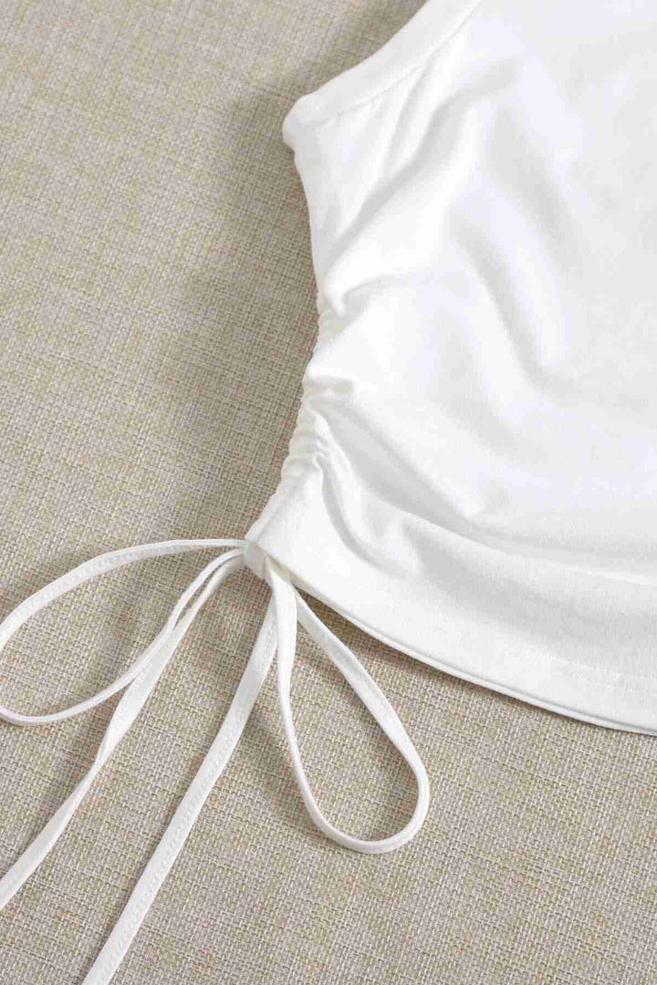 IGR Women Merry See Side Gathered Sleeveless Blouse Crop Top Tank Top White - Brooklyn