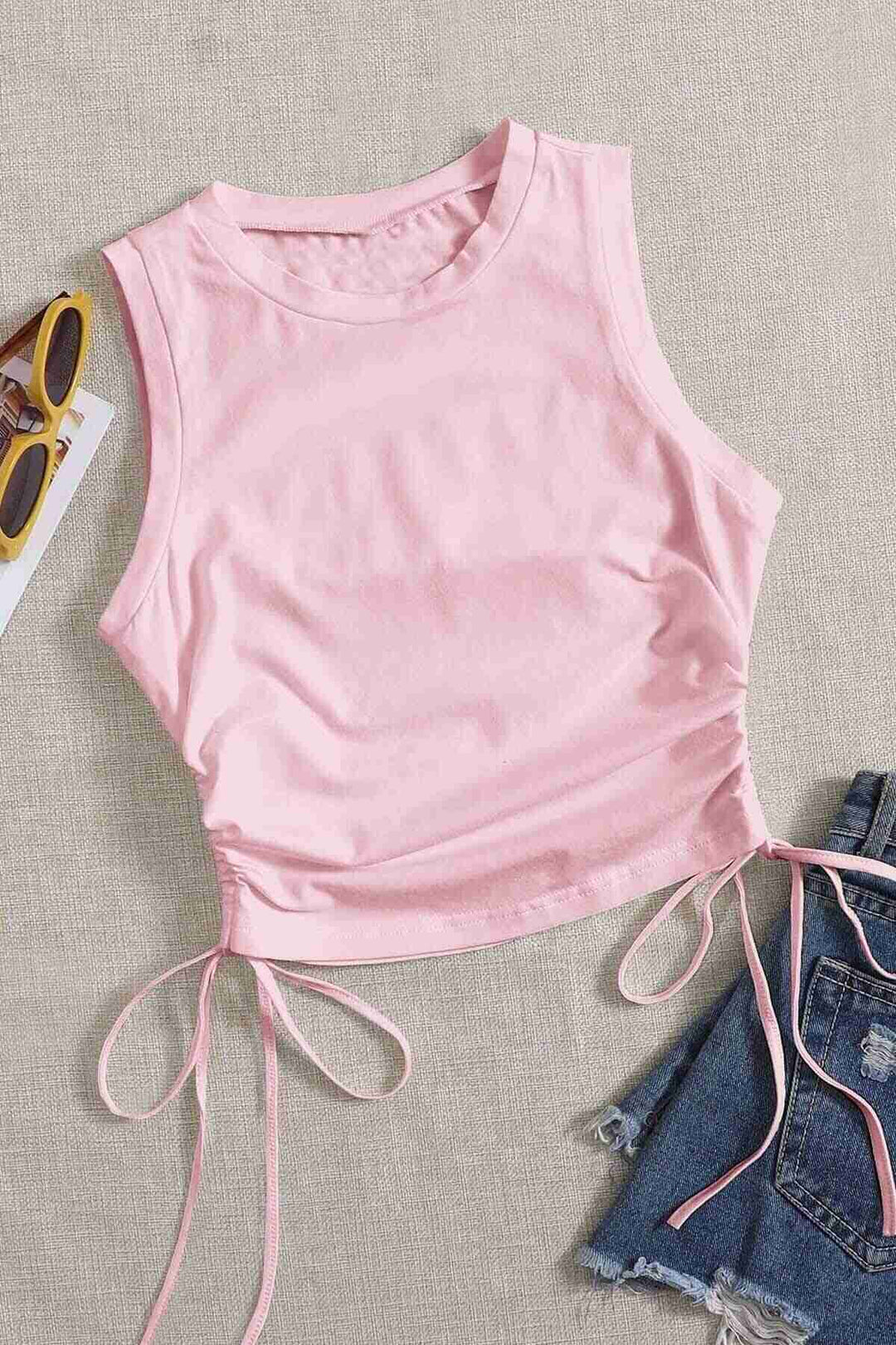 IGR Women Merry See Ruched Sleeveless Blouse Crop Top Tank Top Pink - Flensburg