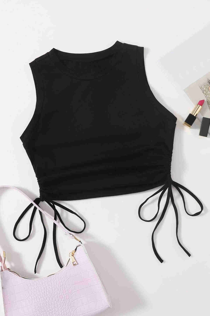 IGR Women Merry See Ruched Sleeveless Blouse Crop Top Tank Top Black - Leominster