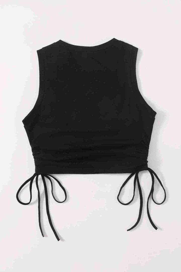 IGR Women Merry See Ruched Sleeveless Blouse Crop Top Tank Top Black - Leominster