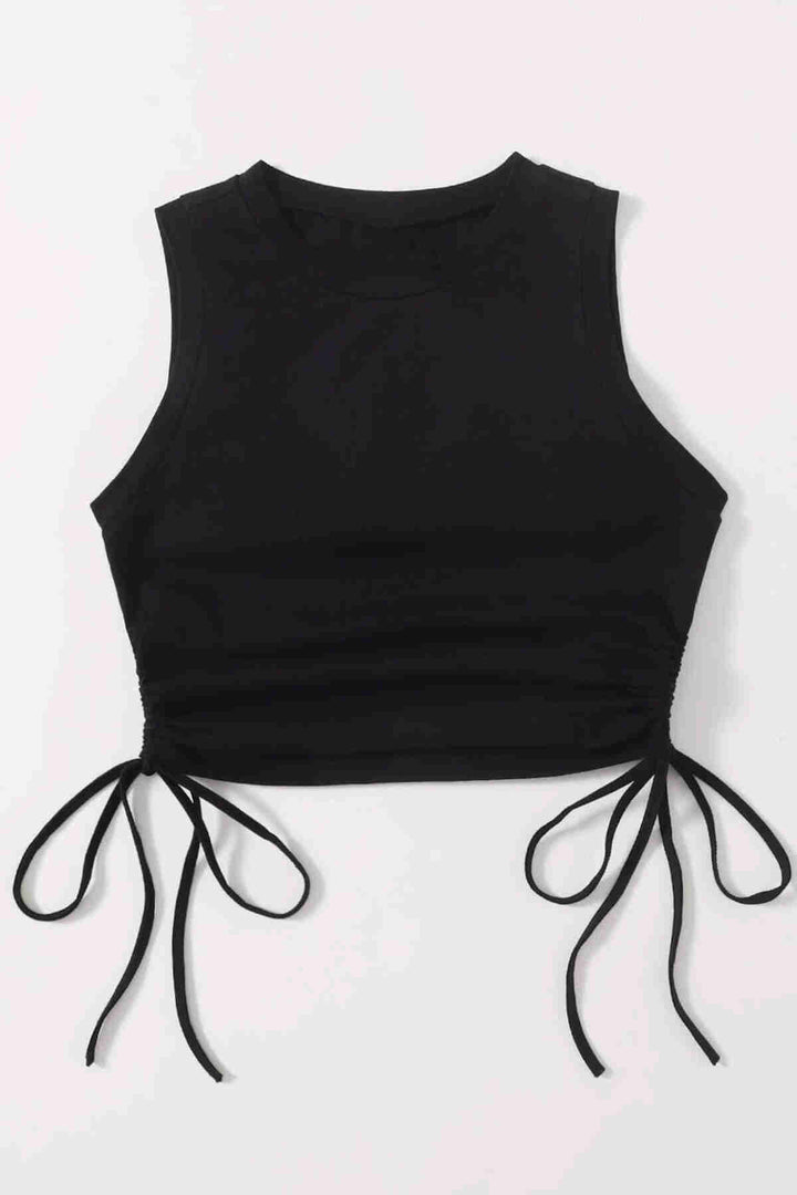 IGR Women Merry See Ruched Sleeveless Blouse Crop Top Tank Top Black - Leominster