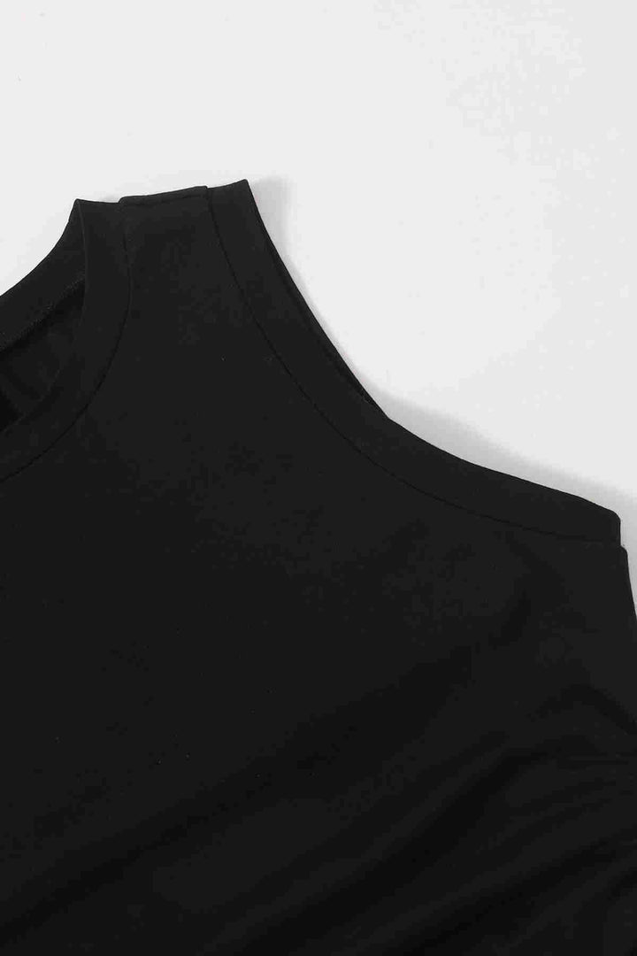 IGR Women Merry See Ruched Sleeveless Blouse Crop Top Tank Top Black - Leominster