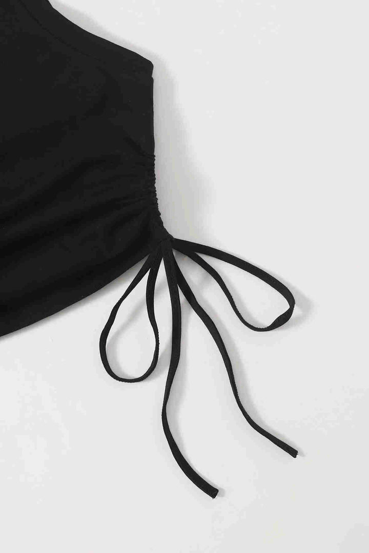 IGR Women Merry See Ruched Sleeveless Blouse Crop Top Tank Top Black - Leominster