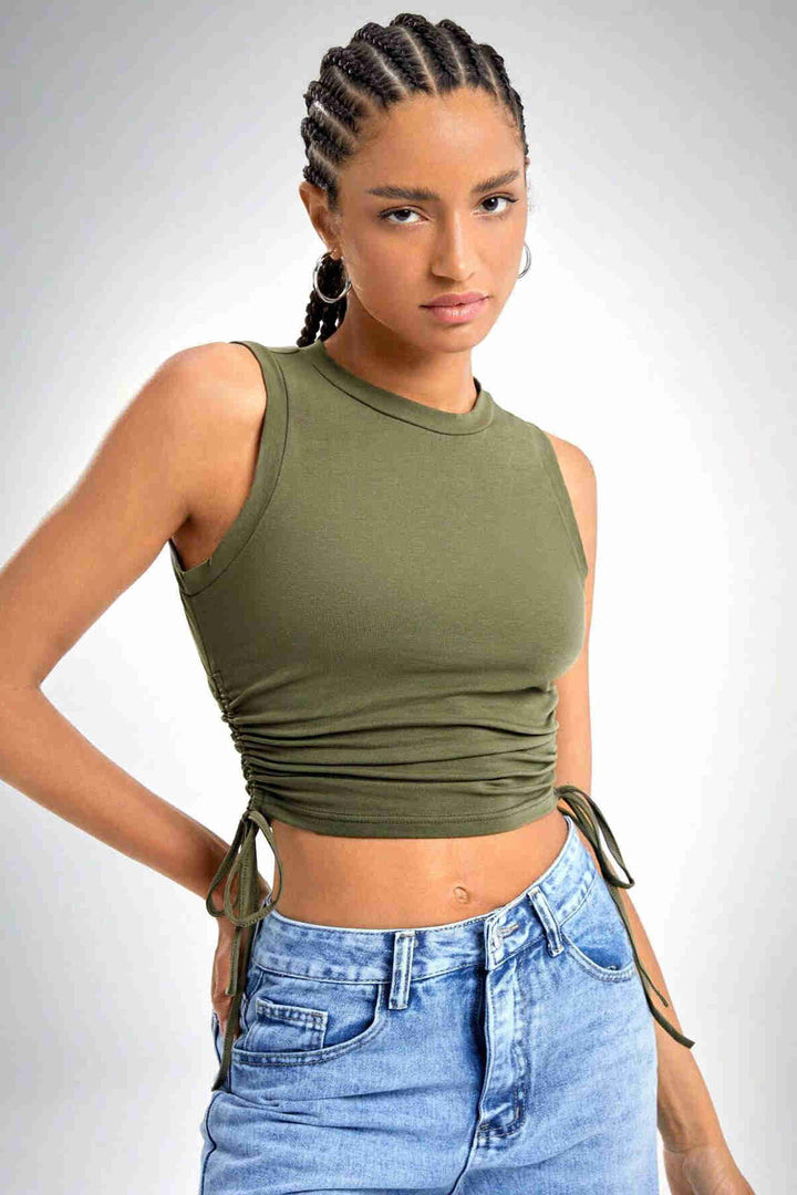 IGR Women Merry See Ruched Sleeveless Blouse Crop Top Tank Top Green - Douai