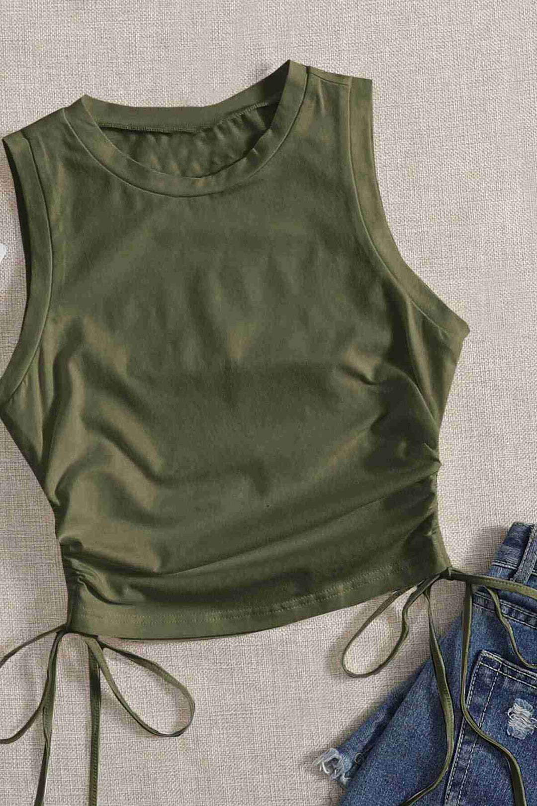 IGR Women Merry See Ruched Sleeveless Blouse Crop Top Tank Top Green - Douai