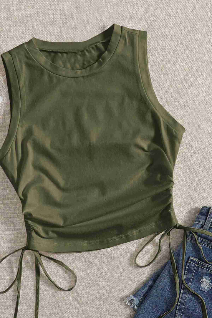 IGR Women Merry See Ruched Sleeveless Blouse Crop Top Tank Top Green - Douai
