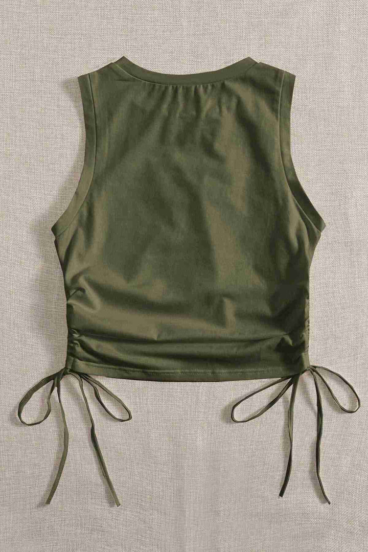 IGR Women Merry See Ruched Sleeveless Blouse Crop Top Tank Top Green - Douai
