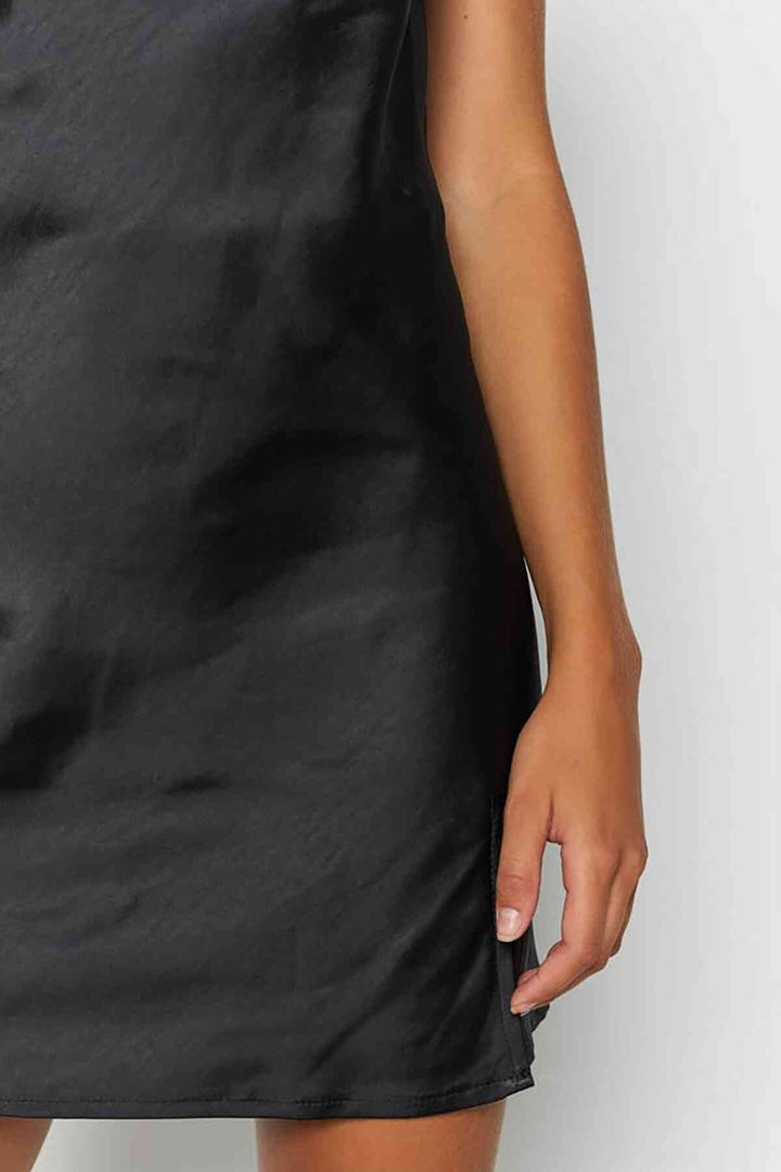 IGR Women Merry See Slit Mini Satin Dress Black - Tortosa