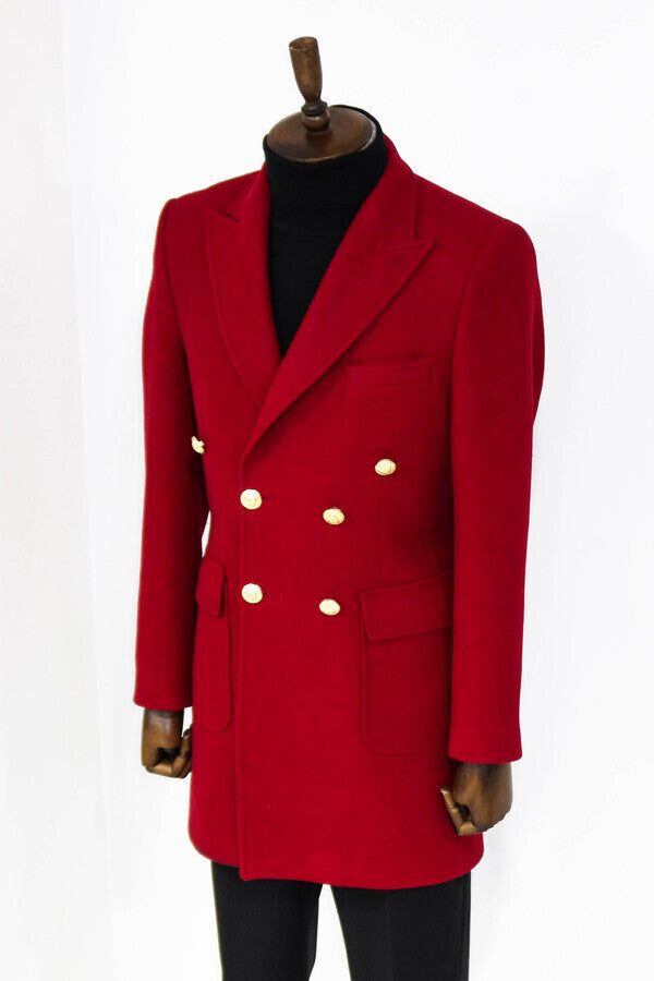 WSS Metal Buttoned Double Breasted Burgundy Men Coat  - Waterloo