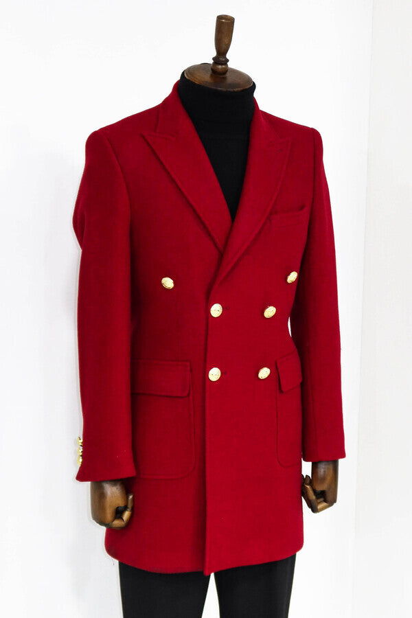 WSS Metal Buttoned Double Breasted Burgundy Men Coat  - Waterloo