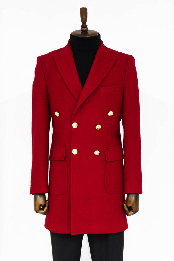 WSS Metal Buttoned Double Breasted Burgundy Men Coat  - Waterloo