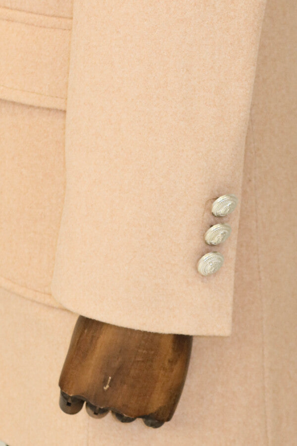 WSS Metal Buttons Wool Cashmere Cream Men Double Breasted Coat  - Kanata