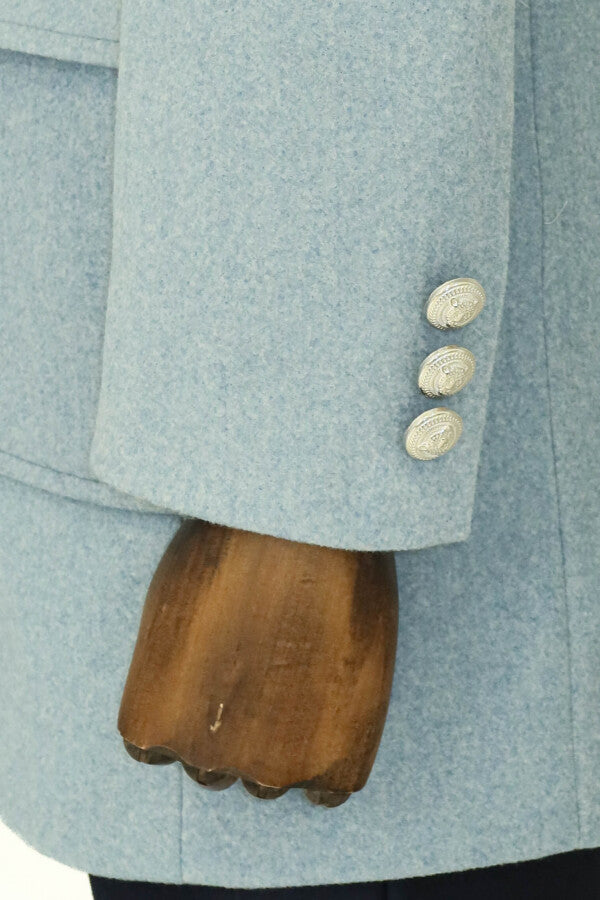 WSS Metal Buttons Wool Cashmere Light Blue Men Double Breasted Coat  - Winterthur