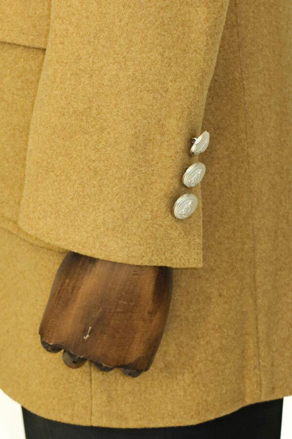 WSS Metal Buttons Wool Cashmere Tan Men Double Breasted Coat  - Compton