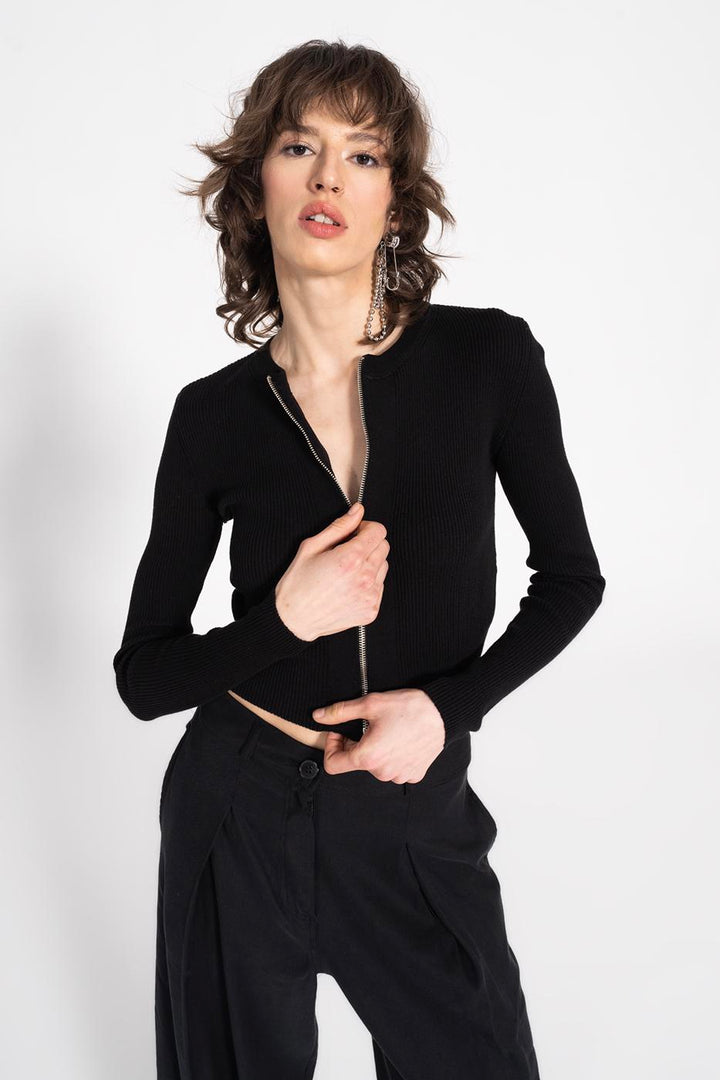 BSL Women Metal Zipper Knit Top - Webster