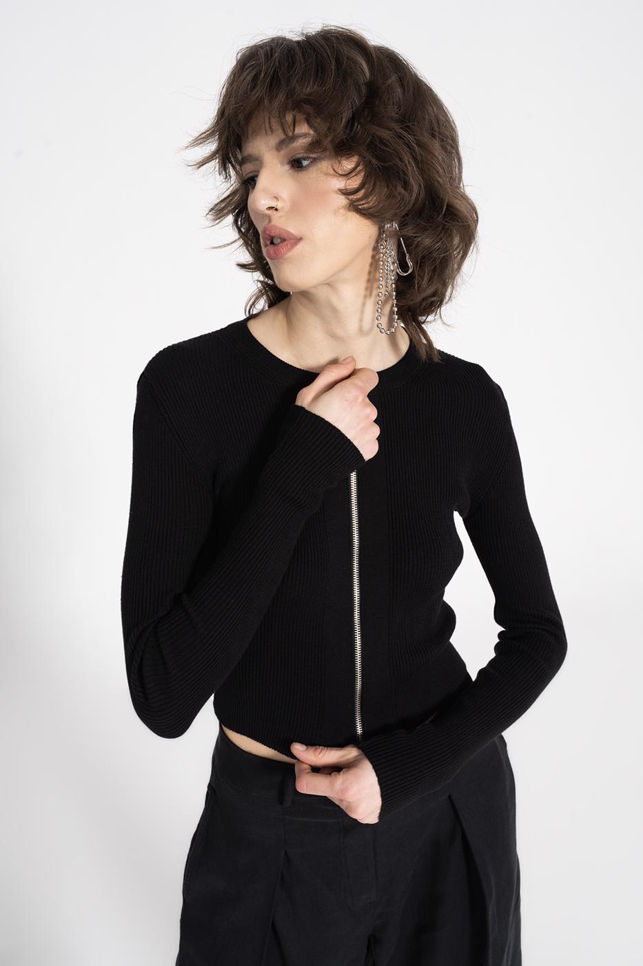 BSL Women Metal Zipper Knit Top - Webster