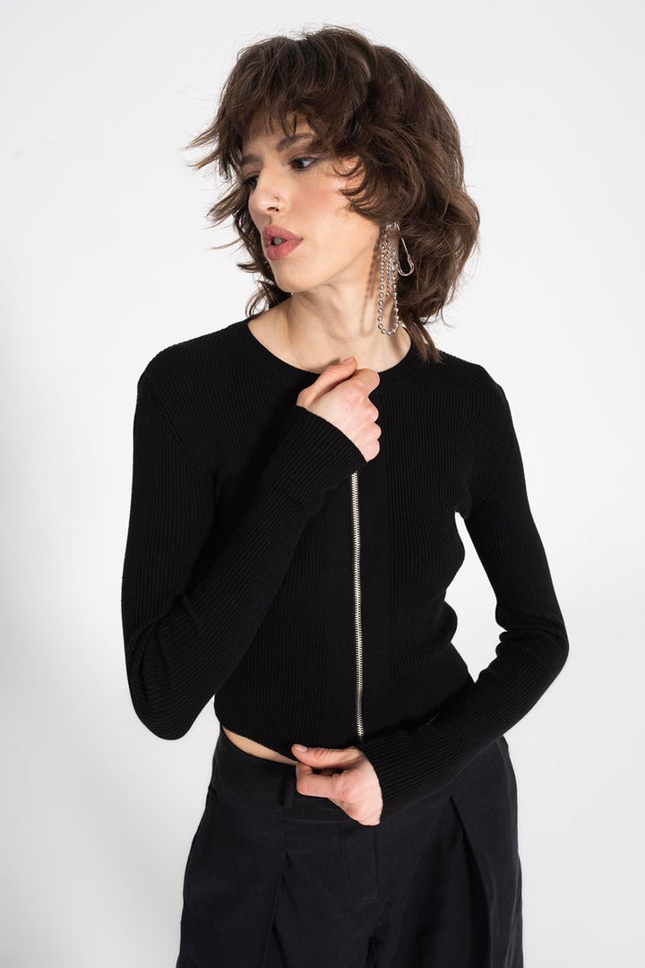 BSL Women Metal Zipper Knit Top - Webster