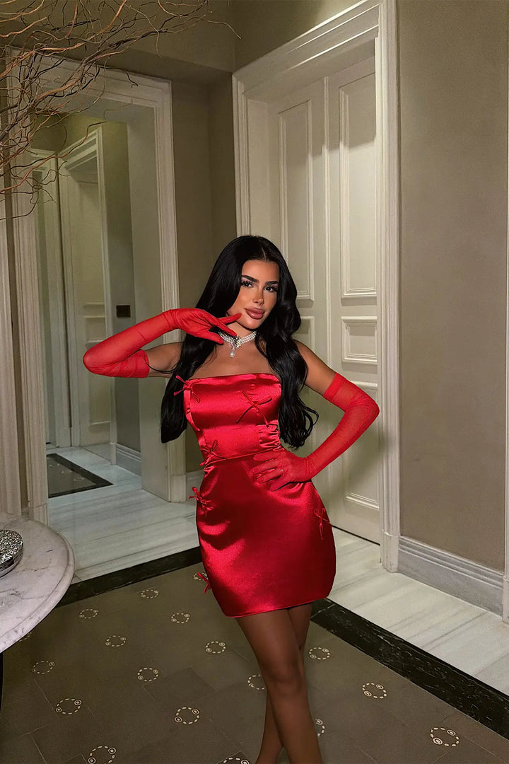 EYY Women Mini Dress with Red Glove Detail - Leigh