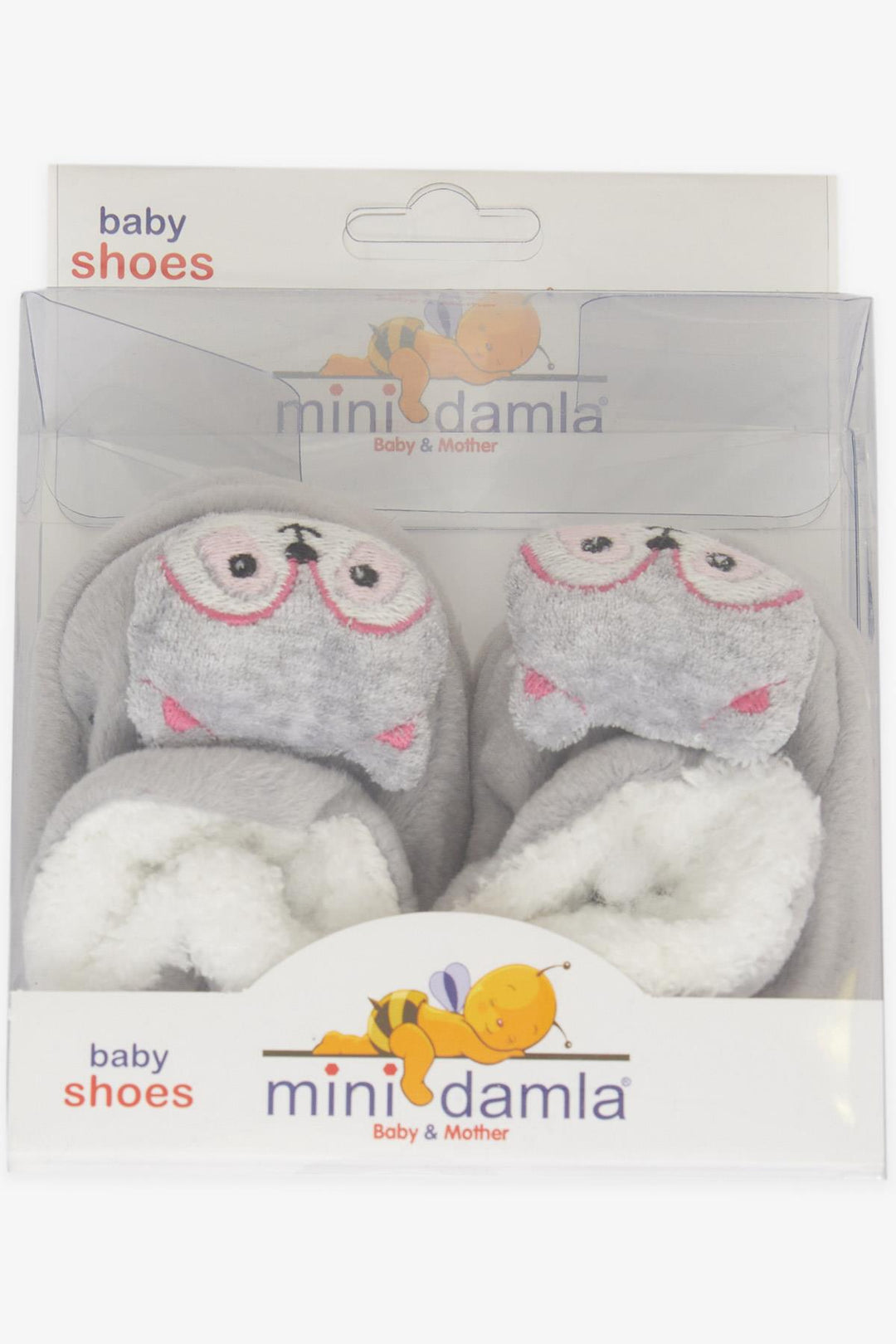 شبشب BRE Mini Damla Girl Baby Slipper مخملي لطيف على شكل بومة باللون الرمادي - New Tecumseth