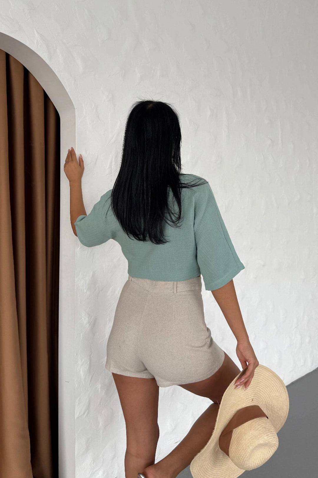 Mint Muslin Linen Tied Blouse BCBT-251000 - St. George