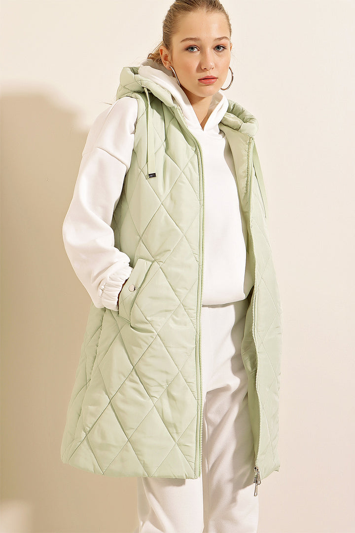 BGD Women Hooded Long Puffer Vest - Mint - Offenburg
