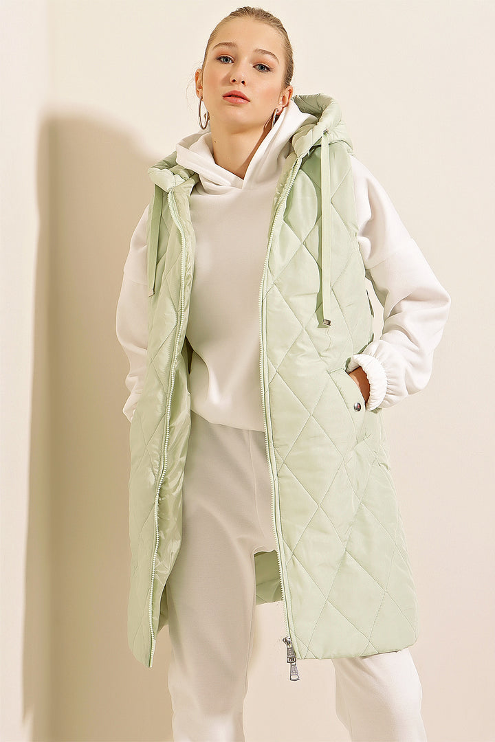 BGD Women Hooded Long Puffer Vest - Mint - Offenburg
