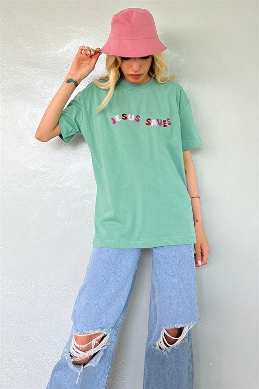 MDX Mint Green Printed Oversized T-Shirt MG1517 - Georgina
