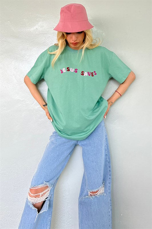 MDX Mint Green Printed Oversized T-Shirt MG1517 - Georgina