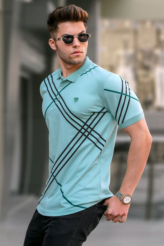 MDX Mint Green Patterned Polo Neck T-shirt 5870 - Fayetteville