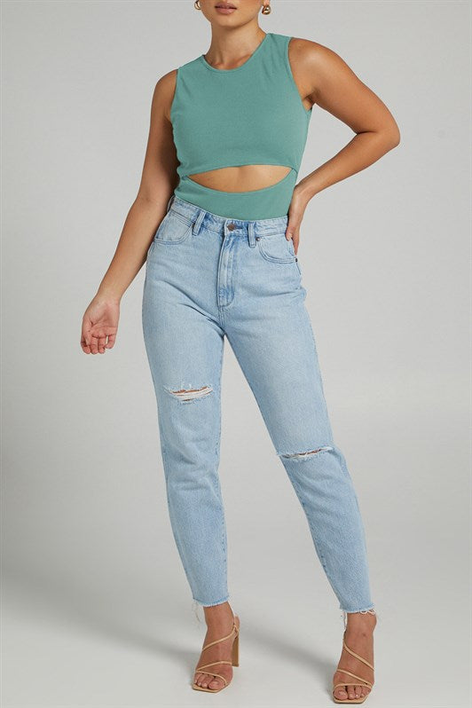 MDX Mint Green Ripped Detail Basic Bodysuit - Council Bluffs