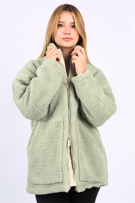 MDX Mint Green High Neck Pocket Plush Coat MG1948 - Brandon