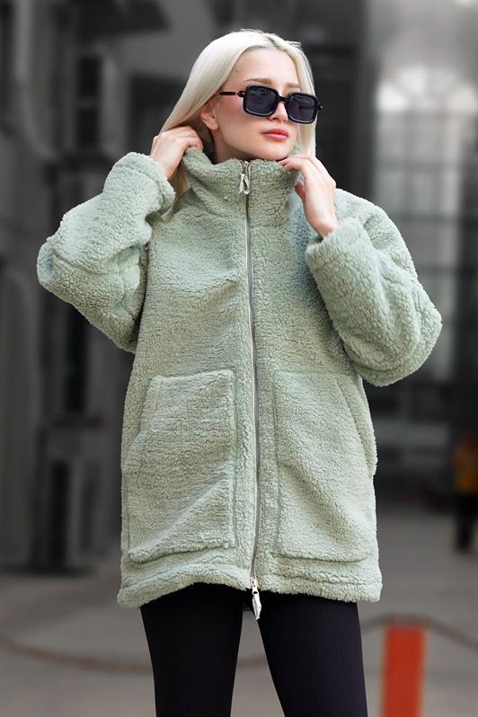 MDX Mint Green High Neck Pocket Plush Coat MG1948 - Brandon