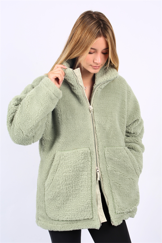 MDX Mint Green High Neck Pocket Plush Coat MG1948 - Brandon