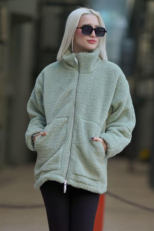 MDX Mint Green High Neck Pocket Plush Coat MG1948 - Brandon
