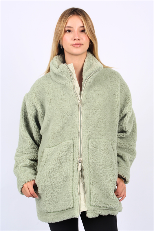 MDX Mint Green High Neck Pocket Plush Coat MG1948 - Brandon