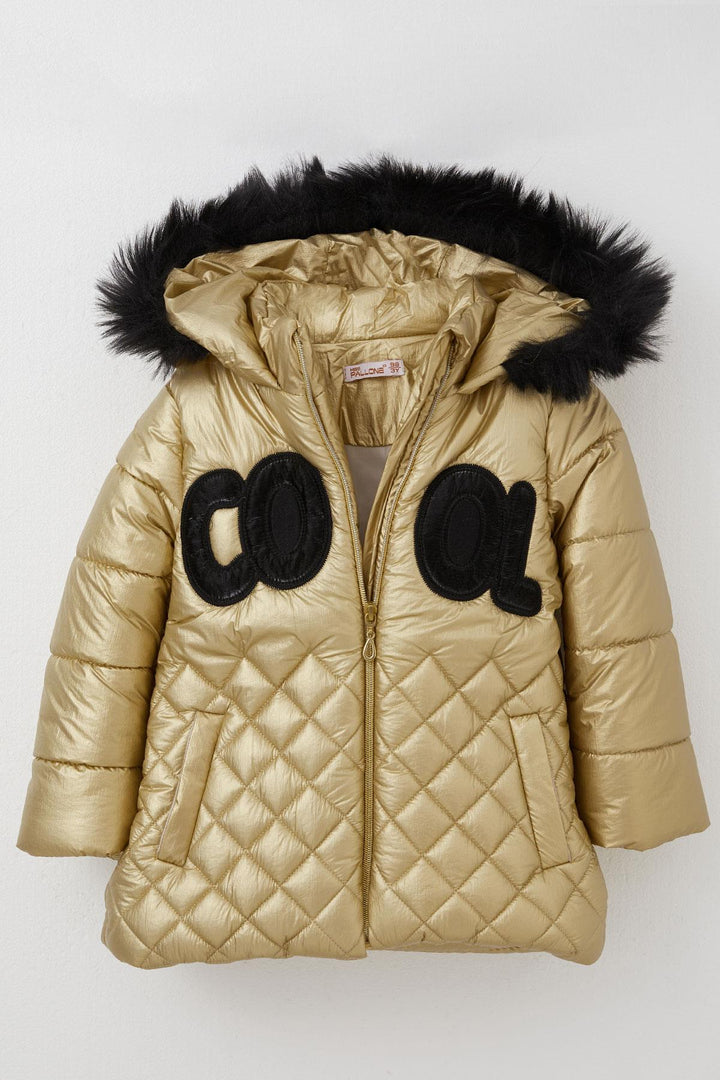 BRE Miss Pallone Girls' Jacket Cool Summer Embroidered Zippered Hat Fur 3-6 Years, Gold - Miahuatlán de Porfirio Díaz