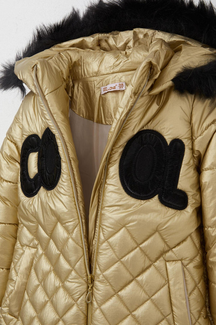 BRE Miss Pallone Girls' Jacket Cool Summer Embroidered Zippered Hat Fur 3-6 Years, Gold - Miahuatlán de Porfirio Díaz