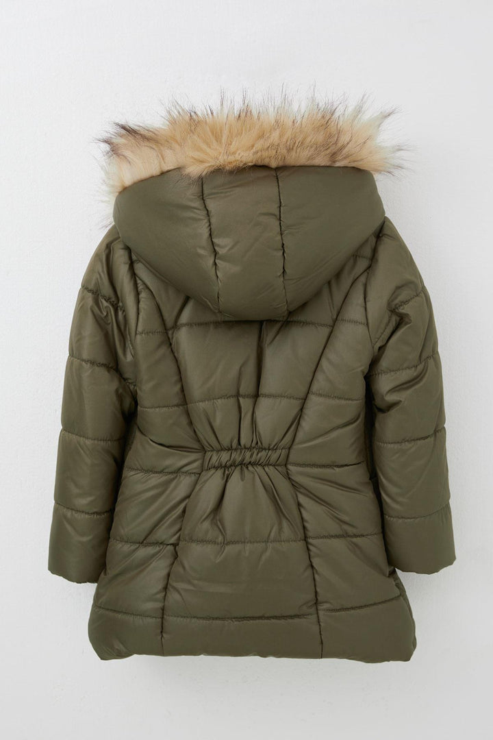 BRE Miss Pallone Girl's Jacket Hat with Fur Pocket Zipper 70 Years, Khaki Green - Bazal’tove