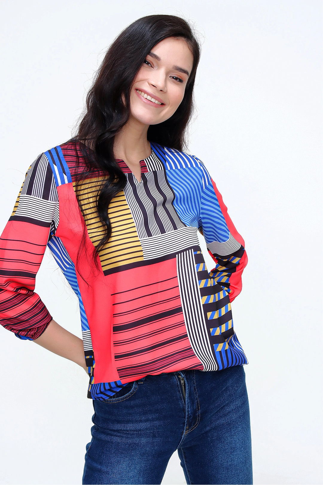 Crepe Blouse with Side Slit BCBSK-25700-2841 - Brugherio
