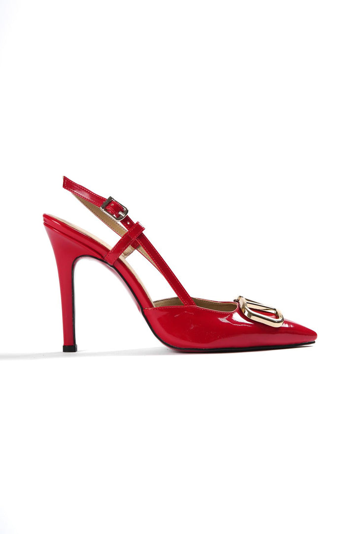 DSM Zafiri Stiletto Red Patent V Buckle High Heel Women's Shoes - Luxembourg