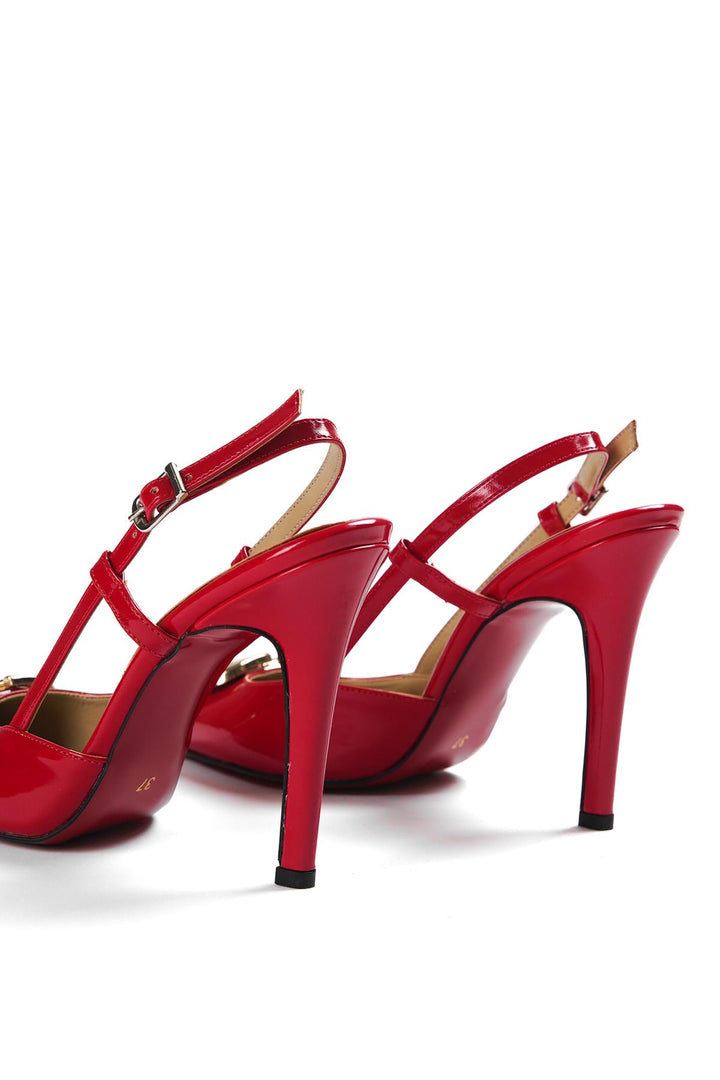DSM Zafiri Stiletto Red Patent V Buckle High Heel Women's Shoes - Luxembourg