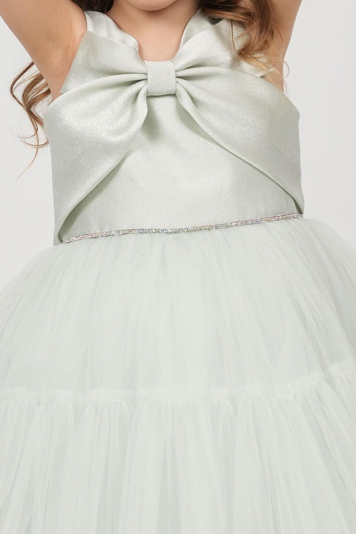 BRE Monita Girl Child Formal Dress with Bow Detail Back Embellished Waistband Crowned 1-5 Years, Aqua Green - Rueil-Malmaison