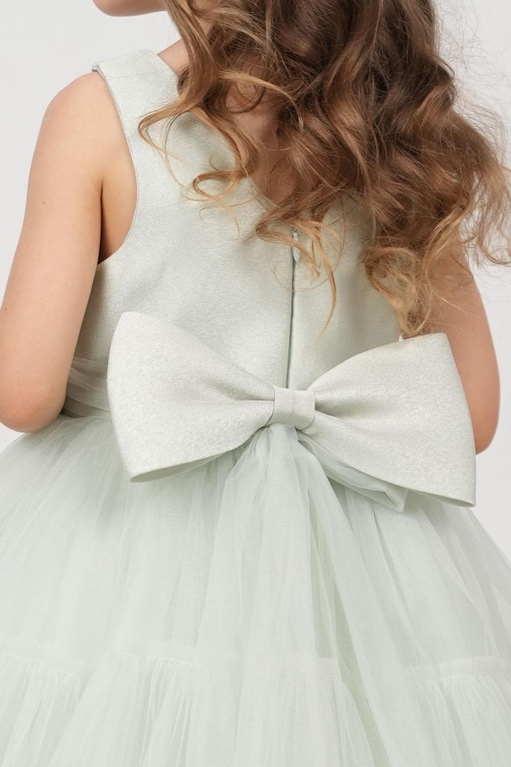 BRE Monita Girl Child Formal Dress with Bow Detail Back Embellished Waistband Crowned 1-5 Years, Aqua Green - Rueil-Malmaison