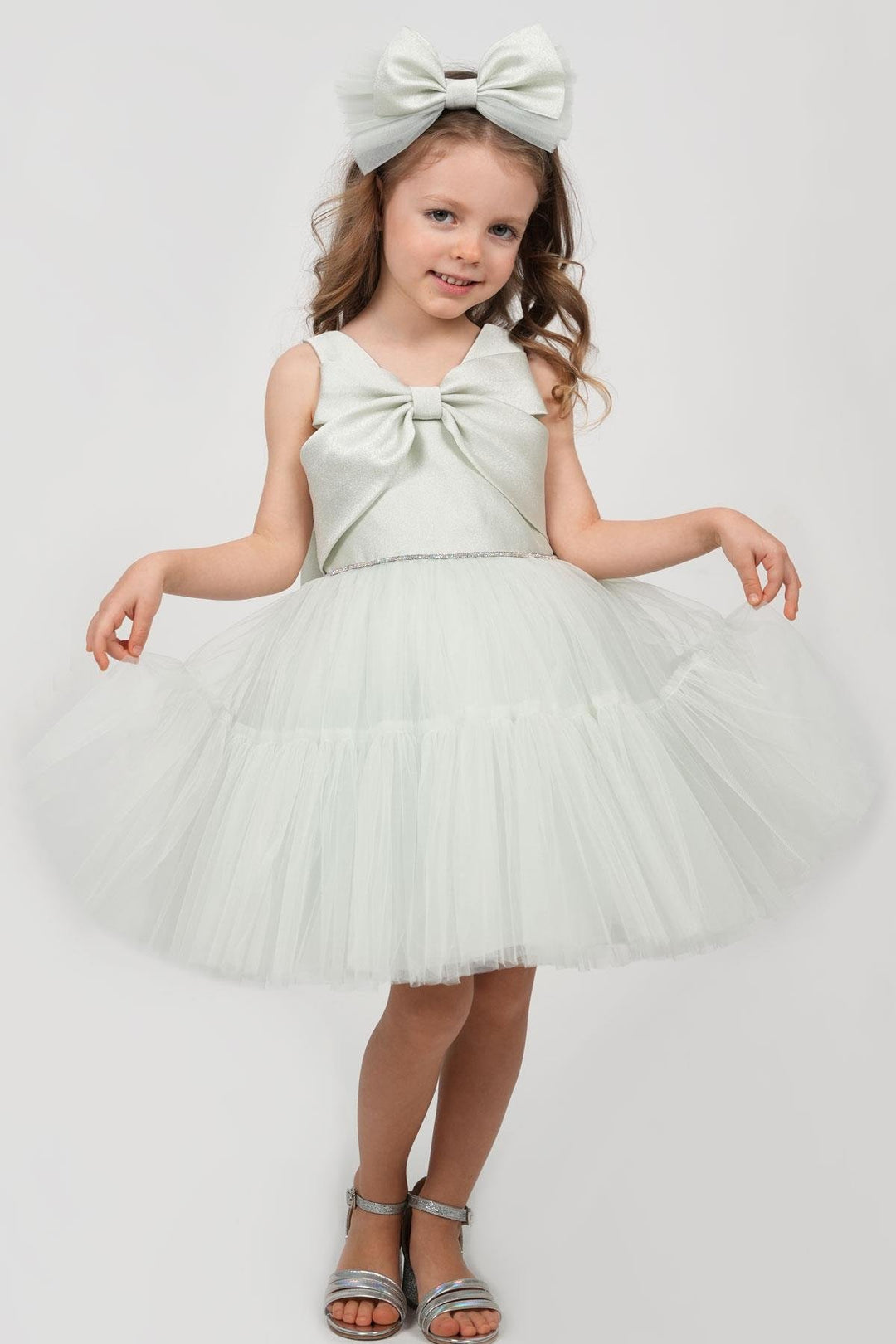 BRE Monita Girl Child Formal Dress with Bow Detail Back Embellished Waistband Crowned 1-5 Years, Aqua Green - Rueil-Malmaison