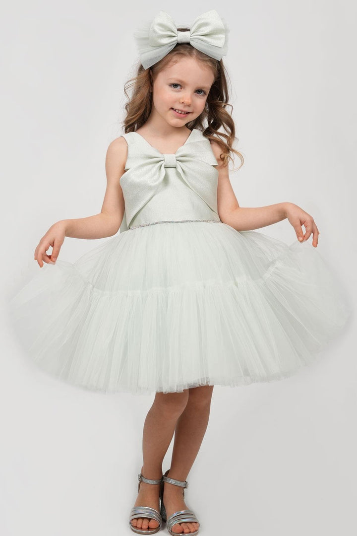 BRE Monita Girl Child Formal Dress with Bow Detail Back Embellished Waistband Crowned 1-5 Years, Aqua Green - Rueil-Malmaison