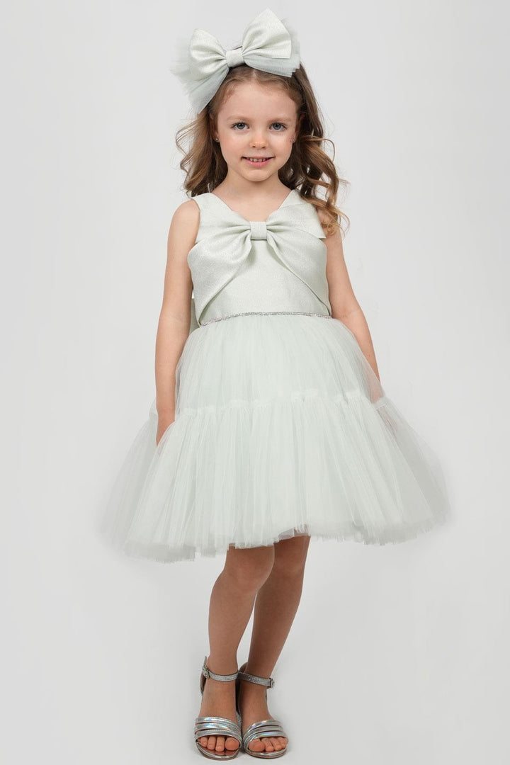 BRE Monita Girl Child Formal Dress with Bow Detail Back Embellished Waistband Crowned 1-5 Years, Aqua Green - Rueil-Malmaison