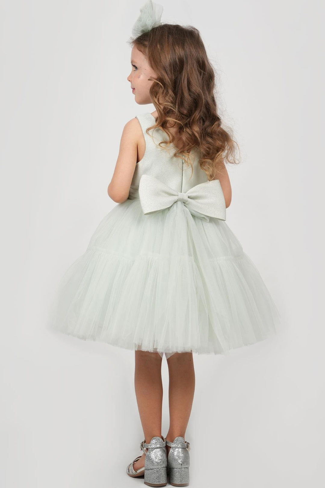 BRE Monita Girl Child Formal Dress with Bow Detail Back Embellished Waistband Crowned 1-5 Years, Aqua Green - Rueil-Malmaison