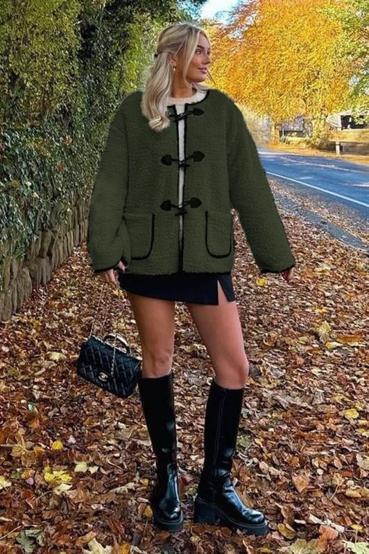 MDX Haki Buttoned Plush Women's Coat Mg2531 - Oleksandriia